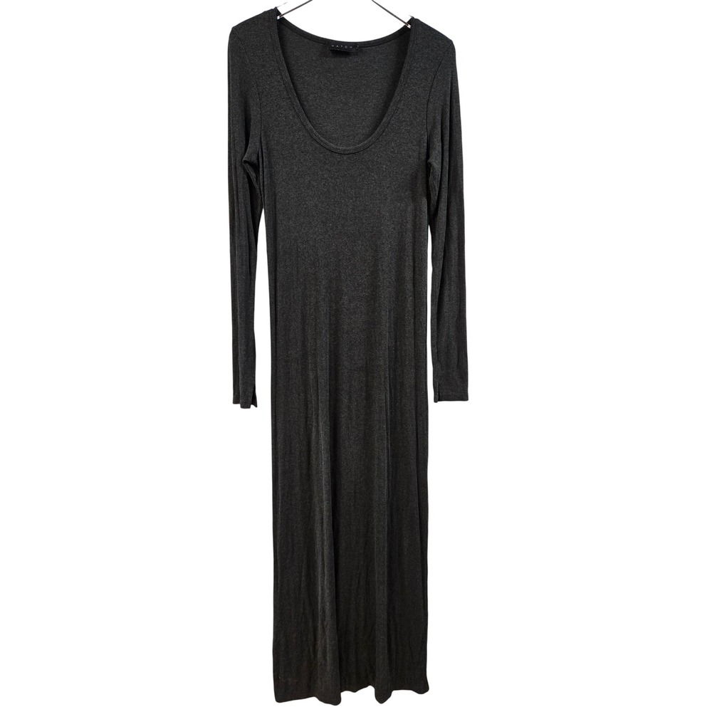 Hatch Charcoal Grey Ribbed Knit Scoop Neck Long Sleeve Maxi Dress Maternity
